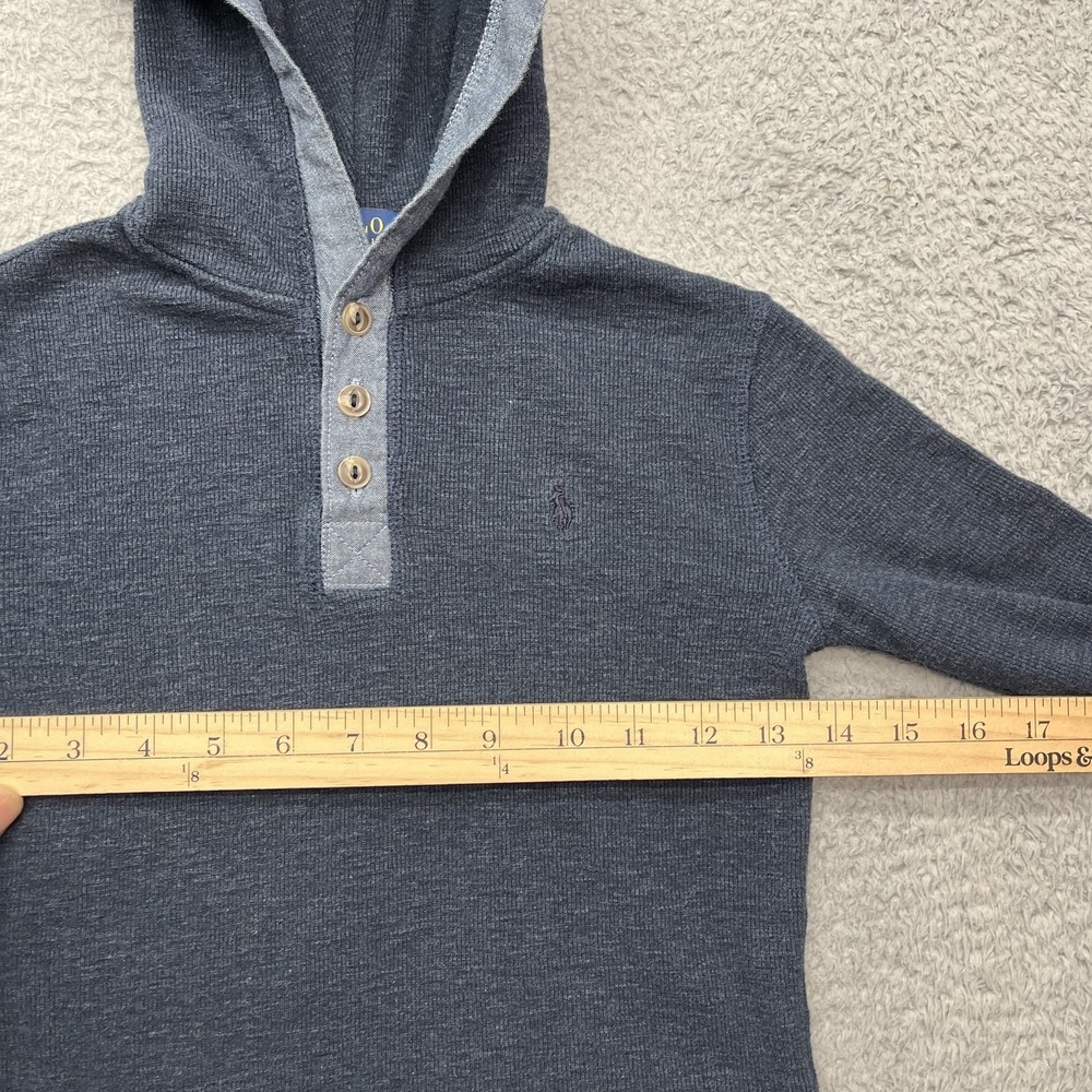 Polo Ralph Lauren 1/4 Button Sweater Boys 7 Blue Gray Hoodie Pony Preppy - Picture 3 of 9